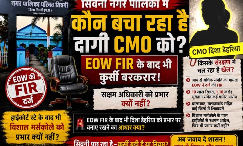 सिवनी नगर पालिका CMO दिशा डेहरिया EOW FIR और प्रभार विवाद