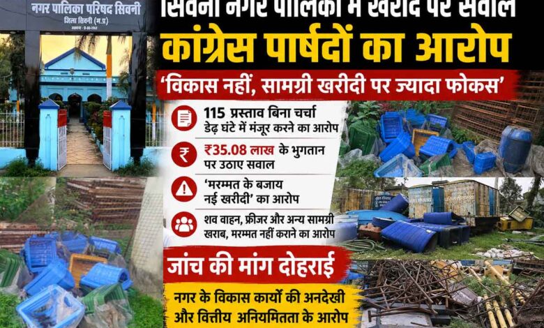 सिवनी नगर पालिका की कार्यप्रणाली और सामग्री खरीदी को लेकर आरोप लगाते कांग्रेस पार्षद