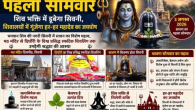सिवनी में श्रावण सोमवार पर भगवान शिव की पूजा और जलाभिषेक करते श्रद्धालु