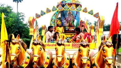 छींदा में श्रीकृष्ण जन्माष्टमी पर रथ में सवार बाल रूपी श्रीकृष्ण की झांकी