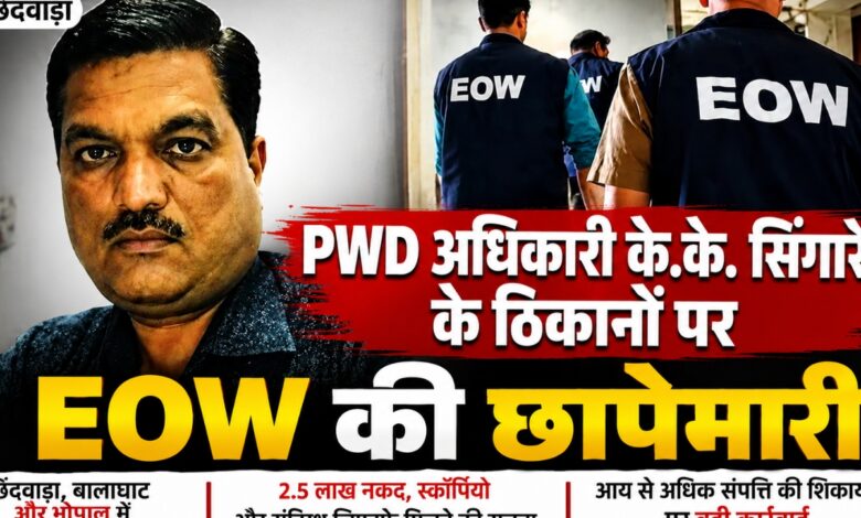 PWD प्रभारी कार्यपालन यंत्री के.के. सिंगारे के ठिकानों पर EOW की छापेमारी