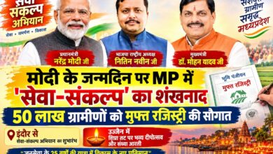 50 लाख ग्रामीणों को मुफ्त रजिस्ट्री, उज्जैन में दीपों से जगमगाएगा शिप्रा तट, PM मोदी के जन्मदिन पर मध्यप्रदेश में बड़ा अभियान | Dainik Yashonnati प्रधानमंत्री नरेंद्र मोदी, भाजपा राष्ट्रीय अध्यक्ष नितिन नवीन और मुख्यमंत्री डॉ. मोहन यादव सेवा-संकल्प अभियान