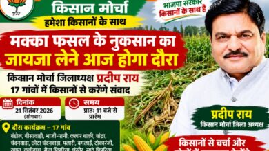 भाजपा किसान मोर्चा जिलाध्यक्ष प्रदीप राय मक्का फसल नुकसान का जायजा लेते हुए