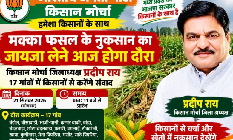 भाजपा किसान मोर्चा जिलाध्यक्ष प्रदीप राय मक्का फसल नुकसान का जायजा लेते हुए