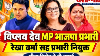 विप्लव कुमार देव बने मध्यप्रदेश भाजपा प्रभारी, रेखा वर्मा सह प्रभारी; मीना बिसेन ने दी बधाई | Dainik Yashonnati विप्लव कुमार देव और रेखा वर्मा को भाजपा पदाधिकारी बनाए जाने पर मीना बिसेन ने दी बधाई