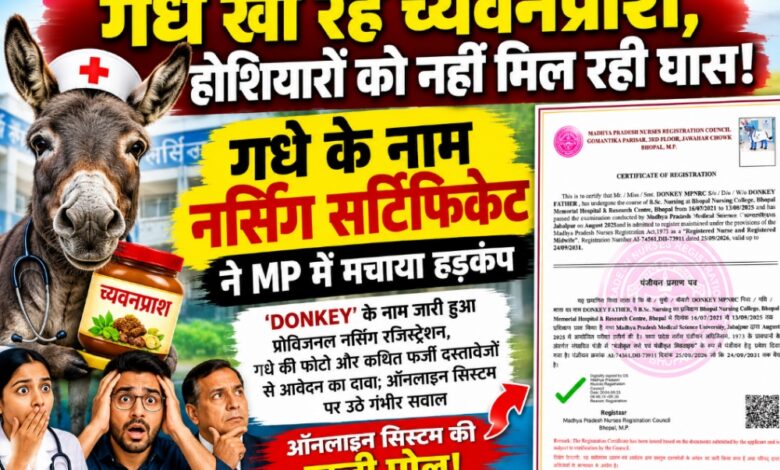 गधे के नाम जारी नर्सिंग रजिस्ट्रेशन प्रमाण-पत्र