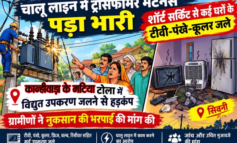 कान्हीवाड़ा के मटिया टोला में ट्रांसफार्मर शॉर्ट सर्किट के बाद जले विद्युत उपकरण