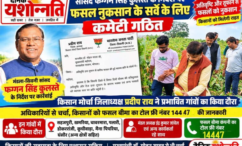 सिवनी में फसल नुकसान का जायजा लेते किसान मोर्चा जिलाध्यक्ष प्रदीप राय