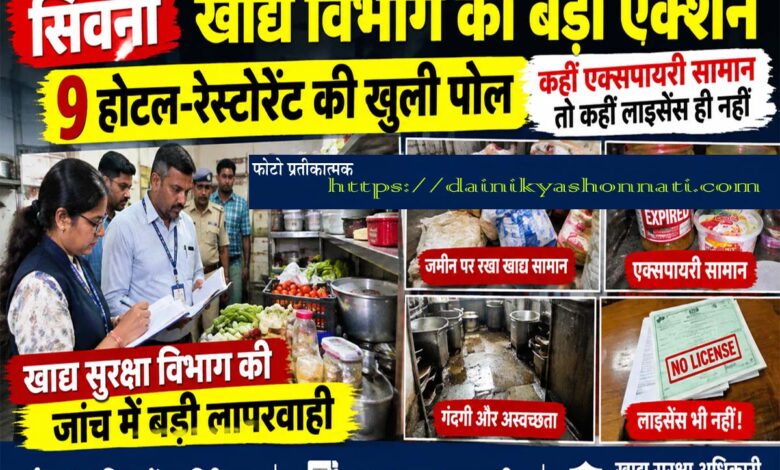 सिवनी में 9 होटल-रेस्टोरेंट पर खाद्य विभाग की कार्रवाई