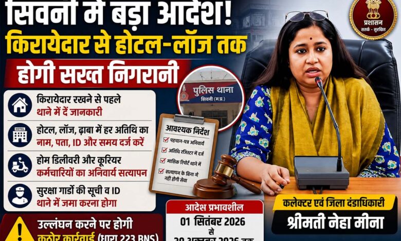 सिवनी कलेक्टर ने सुरक्षा और कानून व्यवस्था के लिए प्रतिबंधात्मक आदेश जारी किया