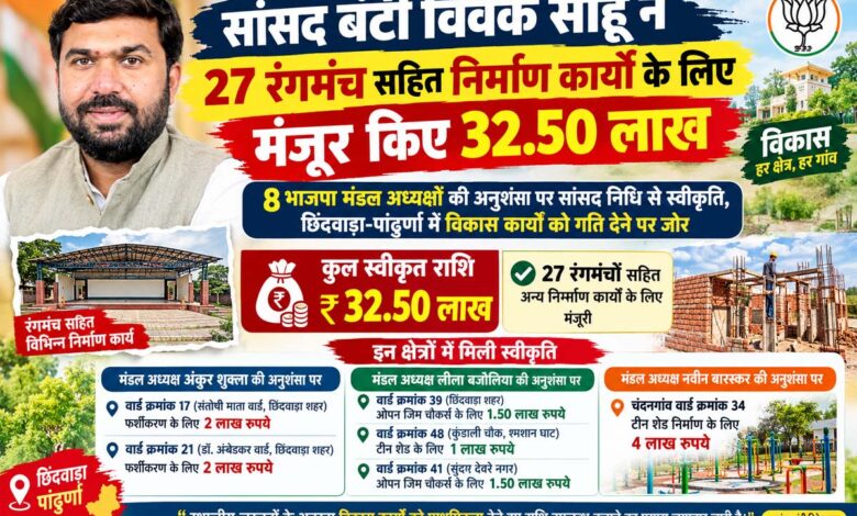 सांसद बंटी विवेक साहू द्वारा सांसद निधि से विकास कार्यों की राशि स्वीकृत