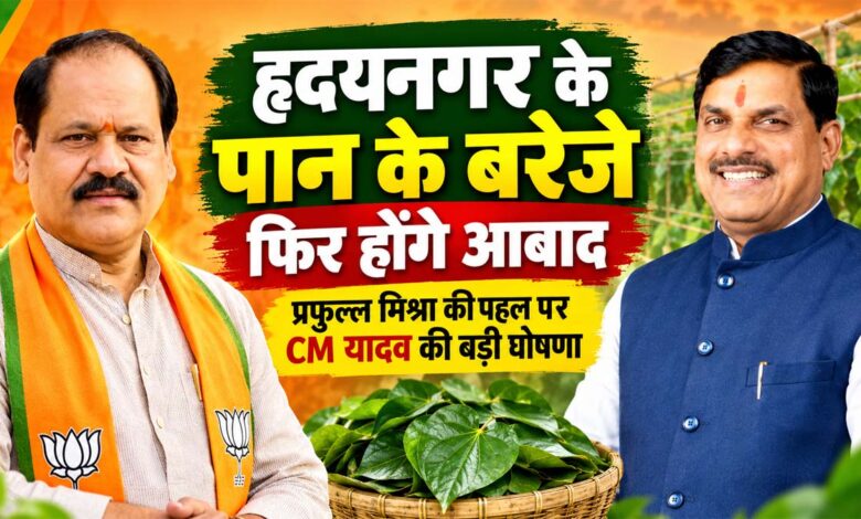 मुख्यमंत्री डॉ. मोहन यादव को पान की बेल का पौधा भेंट करते भाजपा जिलाध्यक्ष प्रफुल्ल मिश्रा